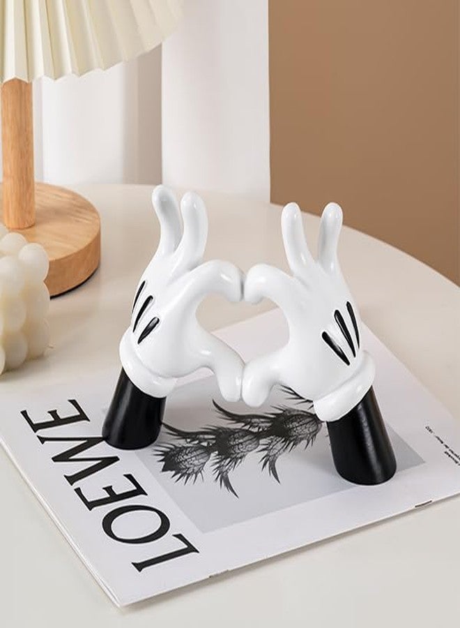 FelyHos Cartoon Heart Hands Resin Statue Modern Home Decor Accents Love Finger Sculpture Room Decor Accessories Black White - Image 3